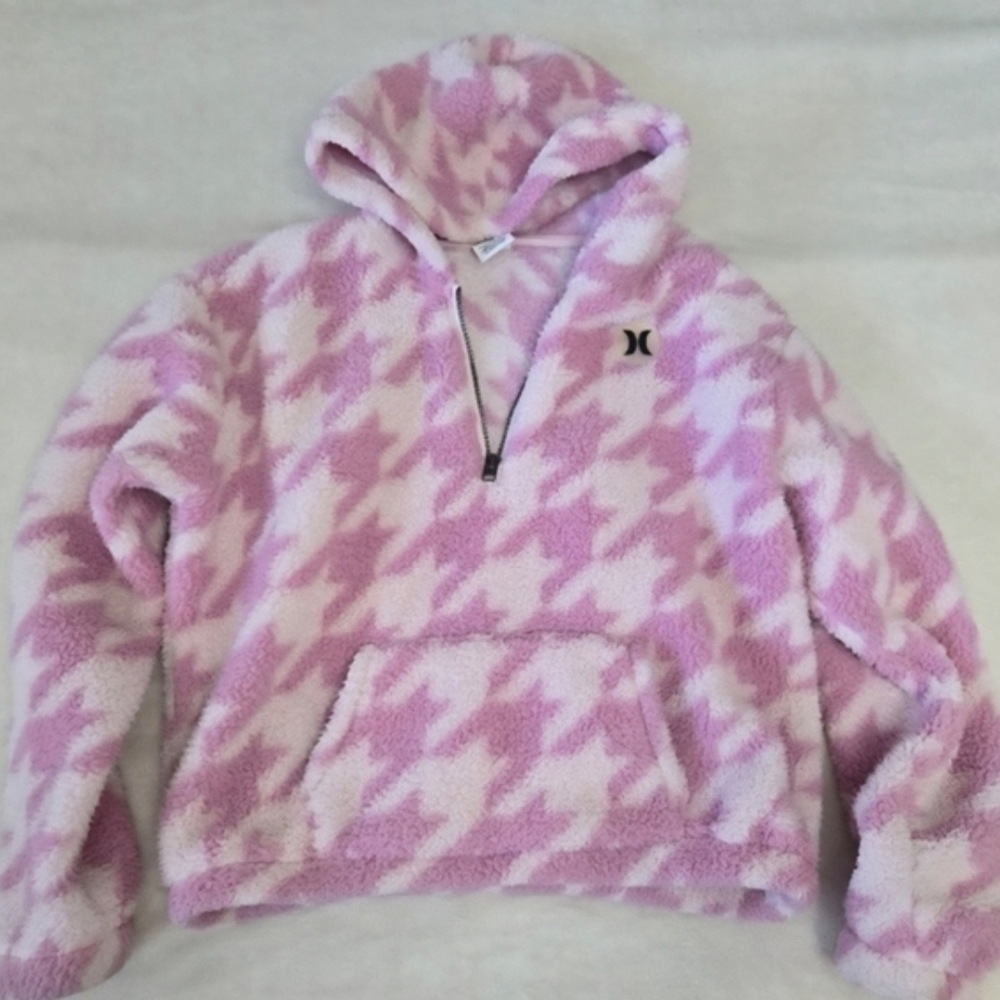 Hurley Pink and White Fleece Hoodie Size M